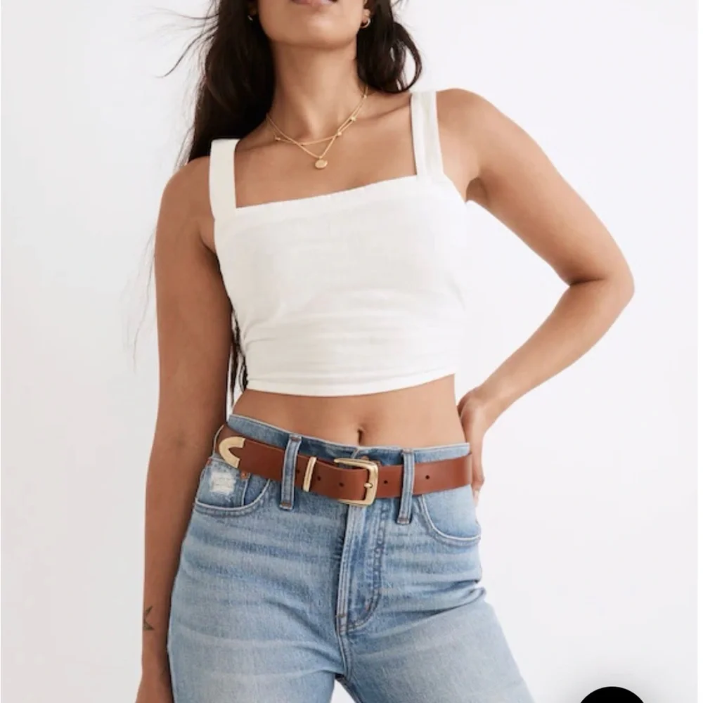 Madewell Leather Belt in Chestnut Brown with Gold Buckle